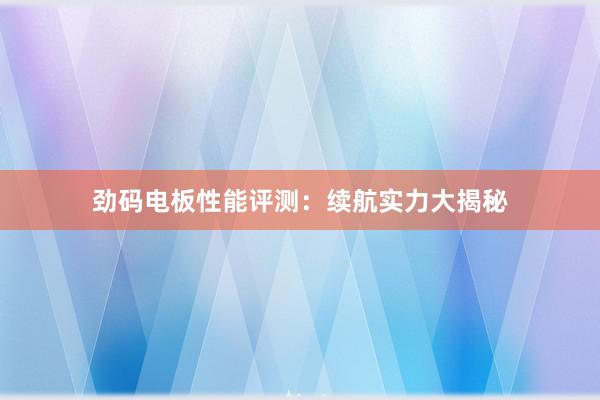 劲码电板性能评测：续航实力大揭秘